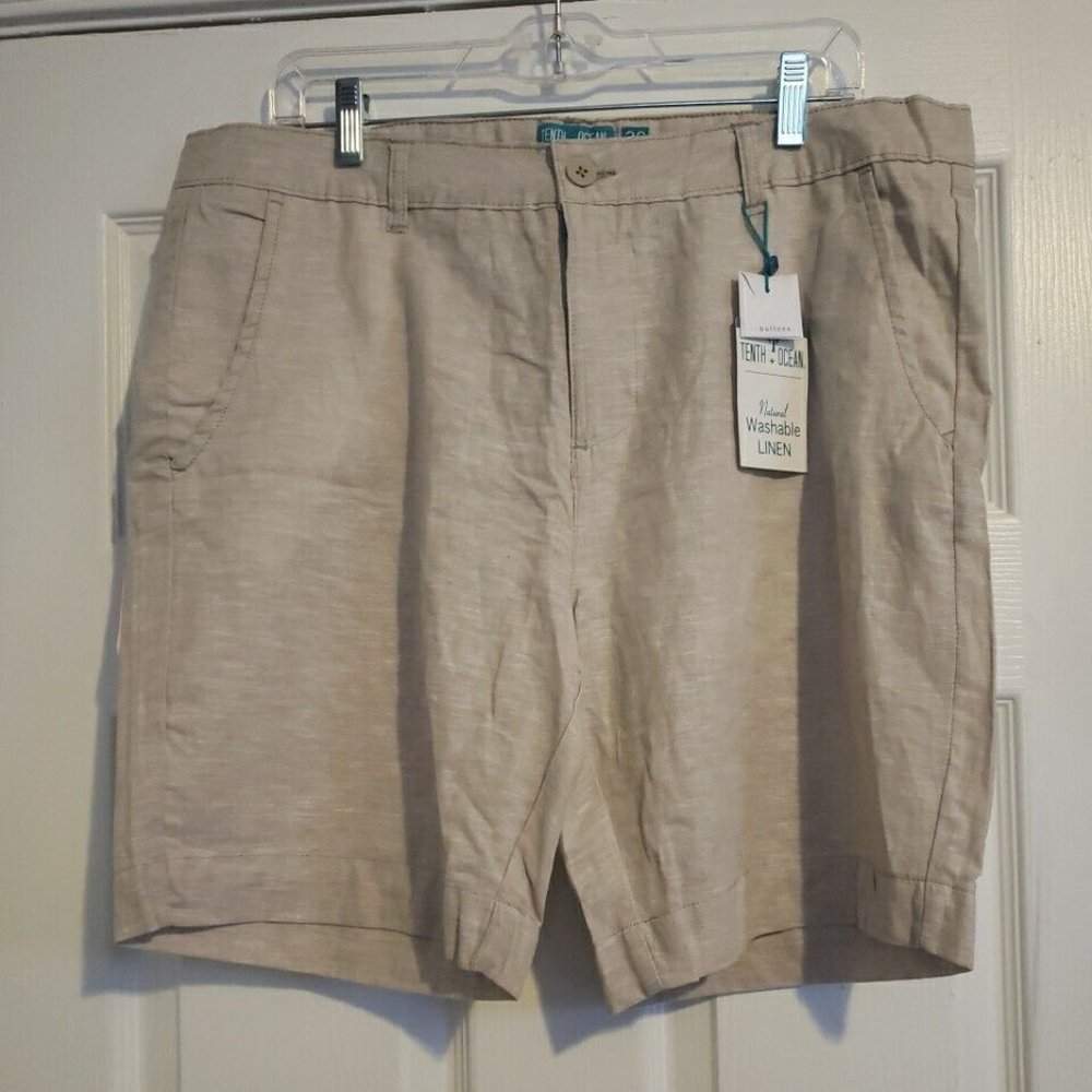Tenth + Ocean Shorts, Tan Sand, Size 36 Lightweight Linen Cotton blend NEW
